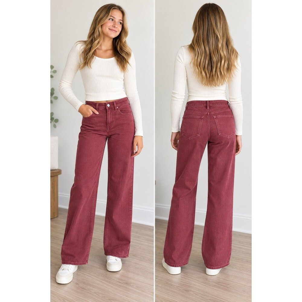 Abercrombie Kids Girls High Rise Wide Leg Stretch Jeans Burgundy Size 13/14 Long